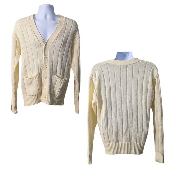 Vintage 80s TROY HILL Button Close Cream Letterman's Taylor Swift-like Cardigan - Picture 1 of 5
